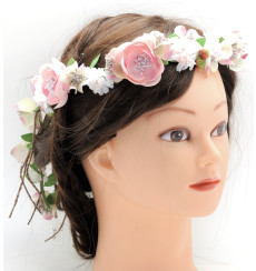 C_73 tiara flexible de novia con flores blancas y rosas